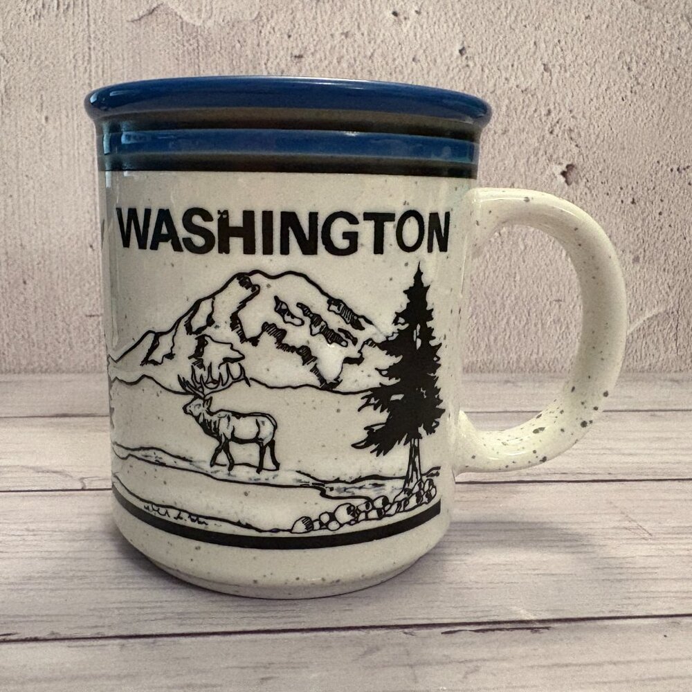 Vintage Washington Stoneware Blue Black White Coffee Mug (SKU: 193MI)